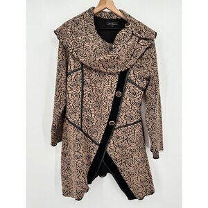Nicole Sabbattini Cowl Neck Jacket Women Large Black Tan Floral Textured Button